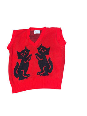 Women's Teasers Red & Black Cat V-Neck Sweater Vest #902